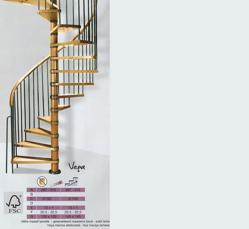 Spiltrap Vega doorsnede 140 cm bereikt een hoogte van 315 cm. Vega